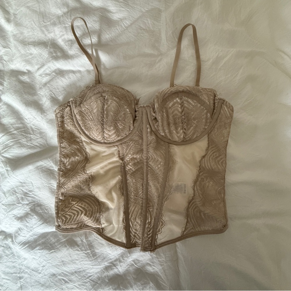 garage chrishell lace mesh bustier top
